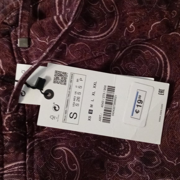 NWT Zara Women's Paisley Print Straight Pants. Size S. Color Purple. - Picture 9 of 12